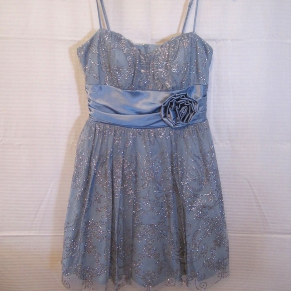 B. Smart Dresses & Skirts - Blue Floral Bow Glittery Formal Dress